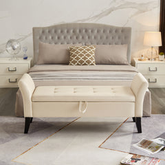 HAOYYE 51.5" Bed Bench with Storage Beige Velvet Sturdy Space-Saving Heavy Duty Modern Design Adults Dorm Room Easy Assembly Bedroom Furniture