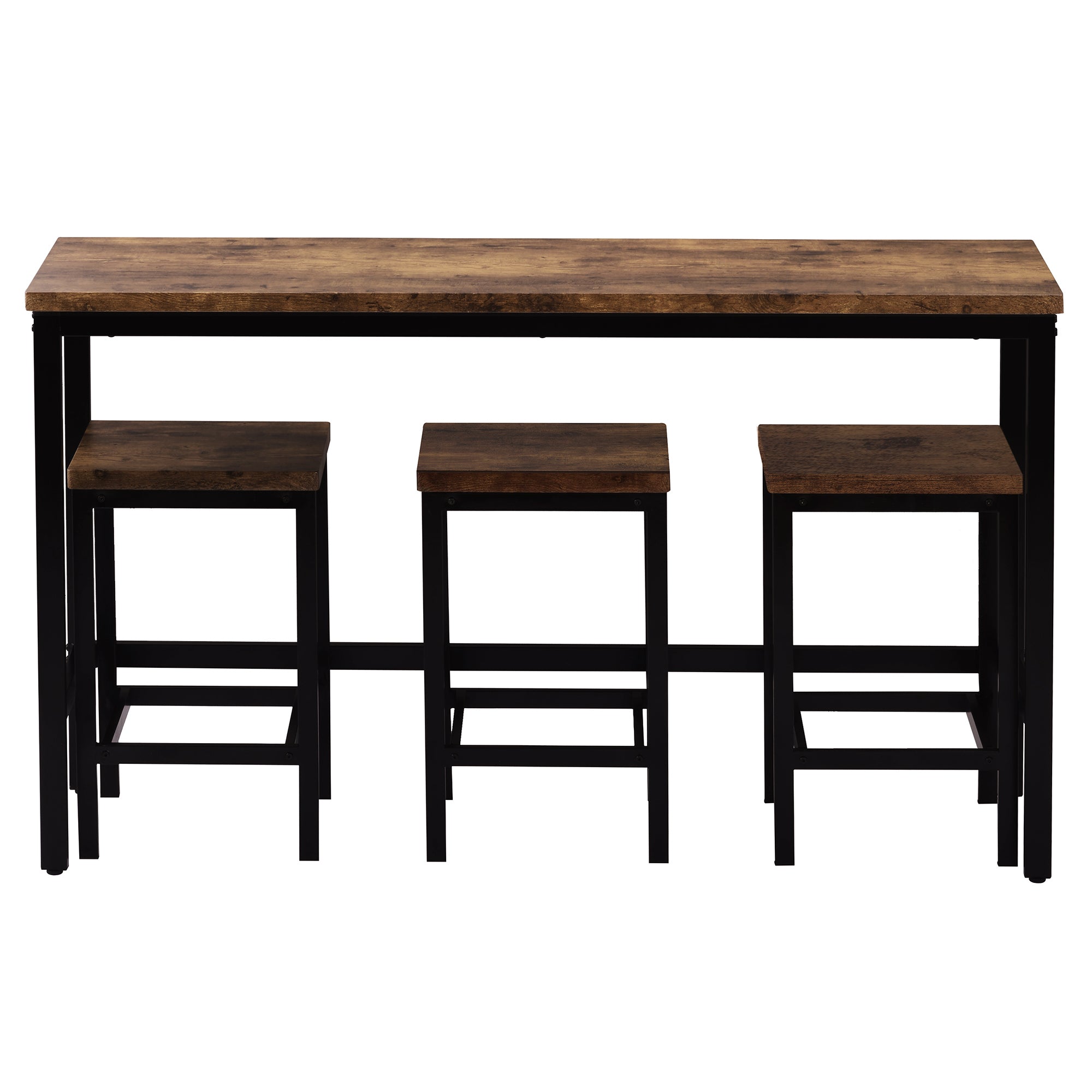 HAOYYE Counter Height Extra Long Dining Table Set with 3 Stools Pub Kitchen Set Side Table with Footrest,Brown Sturdy Space-Saving Heavy Duty Modern Design Adults Dorm Room Easy Assembly