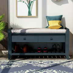 HAOYYE Shoe Rack with Cushioned Seat and Drawers, Multipurpose Entryway Storage Bench, Antique Navy, Sturdy Space-Saving Design, Heavy Duty Construction, Easy Assembly, Durable and Stylish Home Furniture, Versatile for Hallway or Bedroom Use