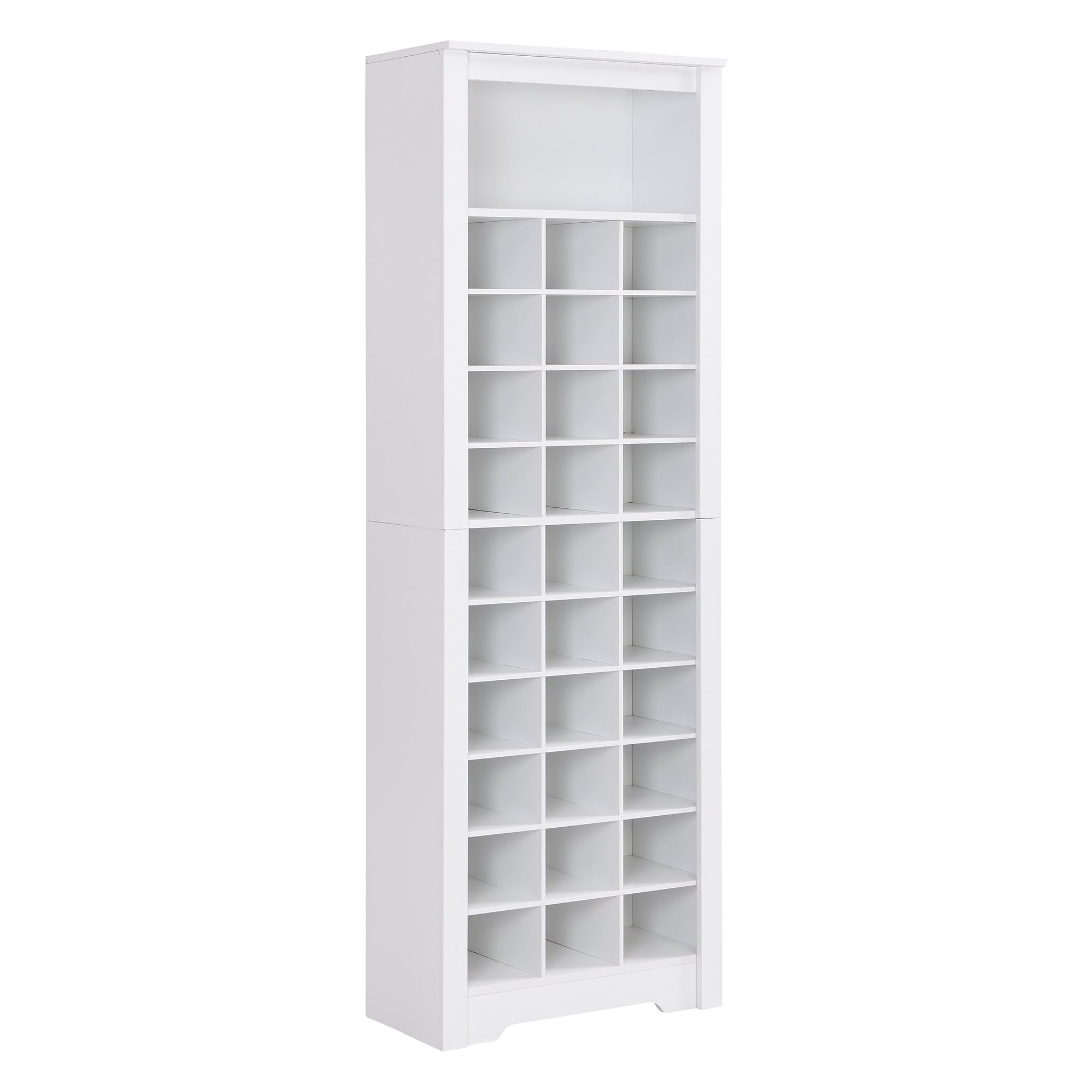 HAOYYE ON-TREND Stylish Design 30 Shoe Cubby Console, Contemporary Shoe Cabinet with Multiple Storage Capacity, Free Standing Tall Cabinet with Versatile Use for Hallway, Bedroom, White Sturdy Space-Saving