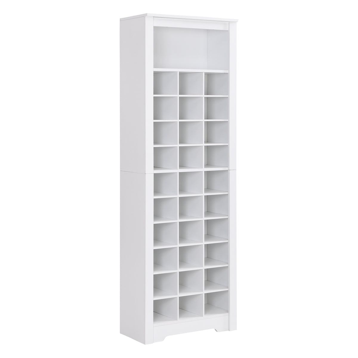 HAOYYE ON-TREND Stylish Design 30 Shoe Cubby Console, Contemporary Shoe Cabinet with Multiple Storage Capacity, Free Standing Tall Cabinet with Versatile Use for Hallway, Bedroom, White Sturdy Space-Saving