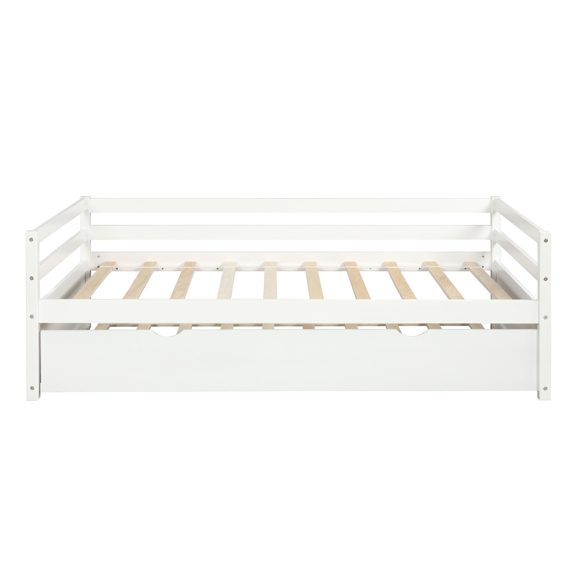 HAOYYE Daybed with Trundle Frame Set, Twin Size, White Sturdy Space-Saving Heavy Duty Modern Design Easy Assembly Durable Stylish Home Furniture Versatile