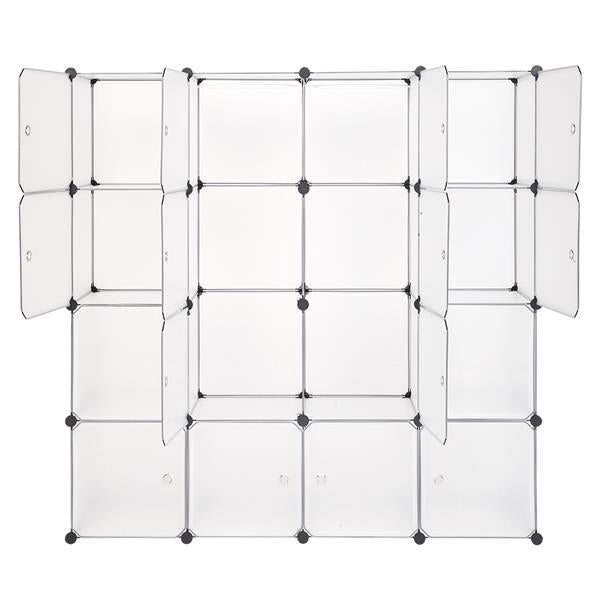 HAOYYE Modular Closet Organizer Plastic Cabinet, 16 Cube Shelving With Doors, DIY Bookcase System, White Sturdy Design, Durable Multipurpose Storage Solution, Modern And Stylish