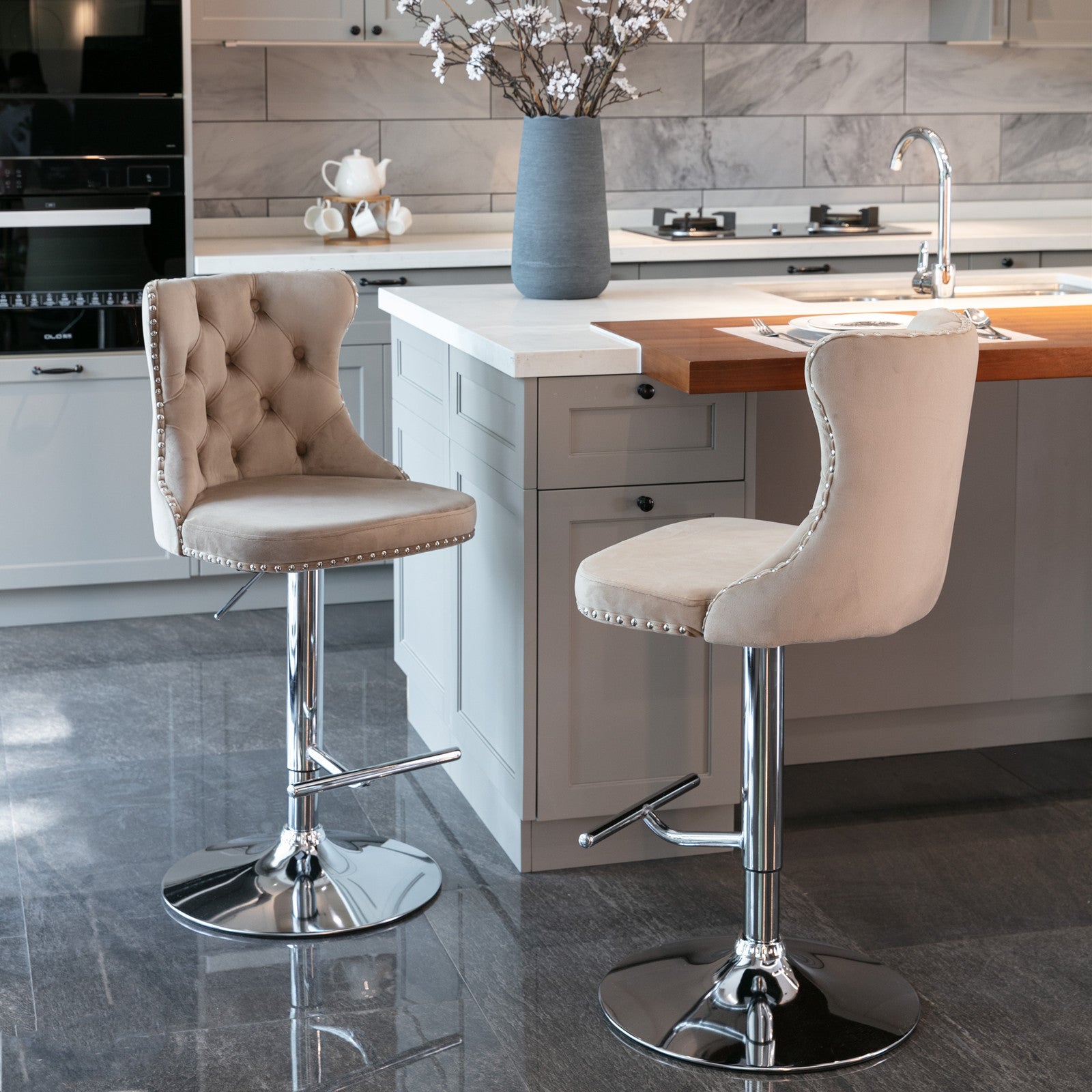 HAOYYE Swivel Velvet Barstools Adjusatble Seat Height from 25-33 Inch