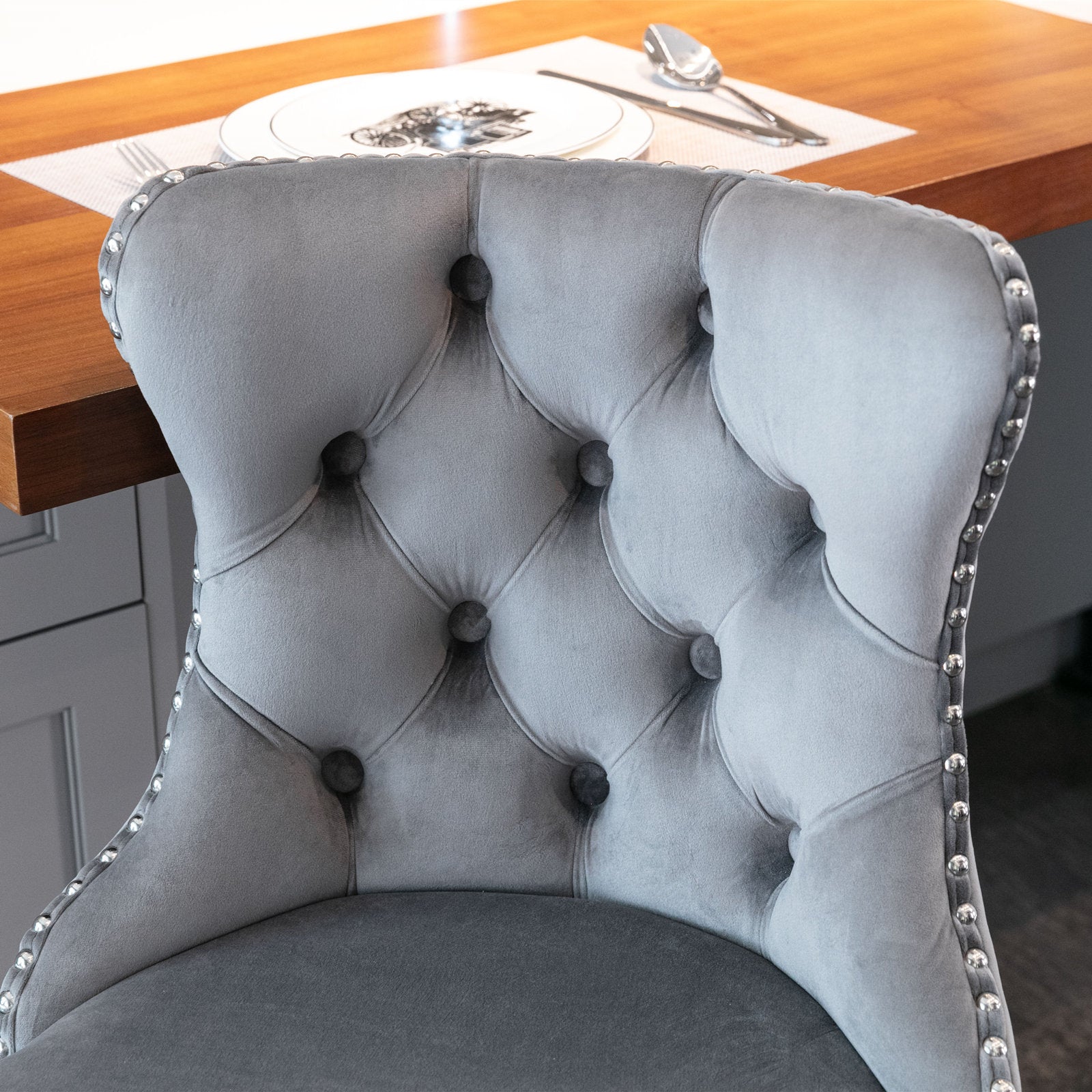 HAOYYE Adjustable Velvet Bar Stools with Tufted Backs, Swivel Seat Height Ranging from 25 to 33 Inches, Modern Upholstered Design with Chrome Base, Comfortable and Stylish Barstools for Kitchen Island or Home Pub