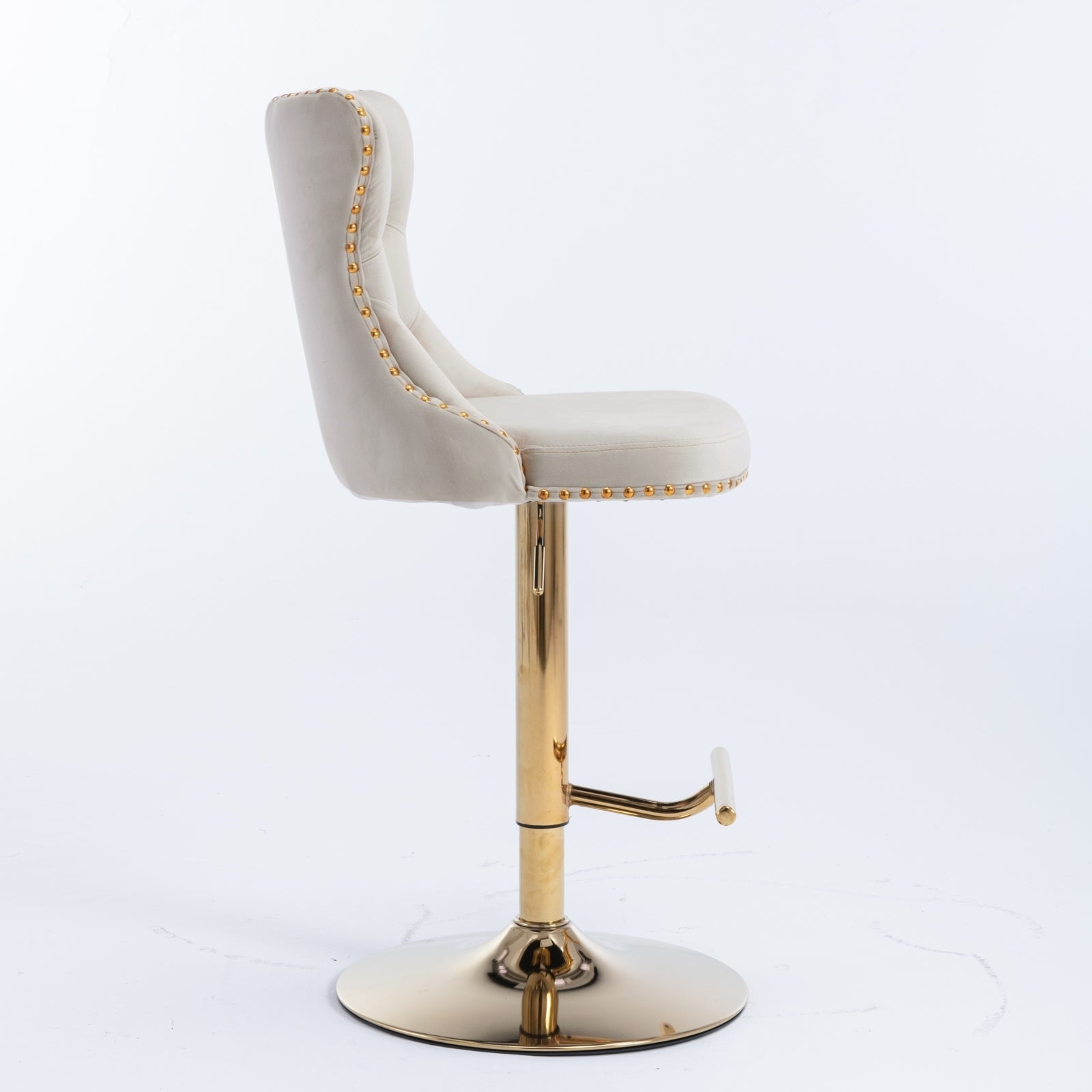 HAOYYE Golden Swivel Velvet Barstools Adjusatble Seat Height from 25-33 Inch,Modern Upholstered Bar Stools with Backs Comfortable Tufted for Home Pub and Kitchen Island,Beige,Set of 2 Sturdy