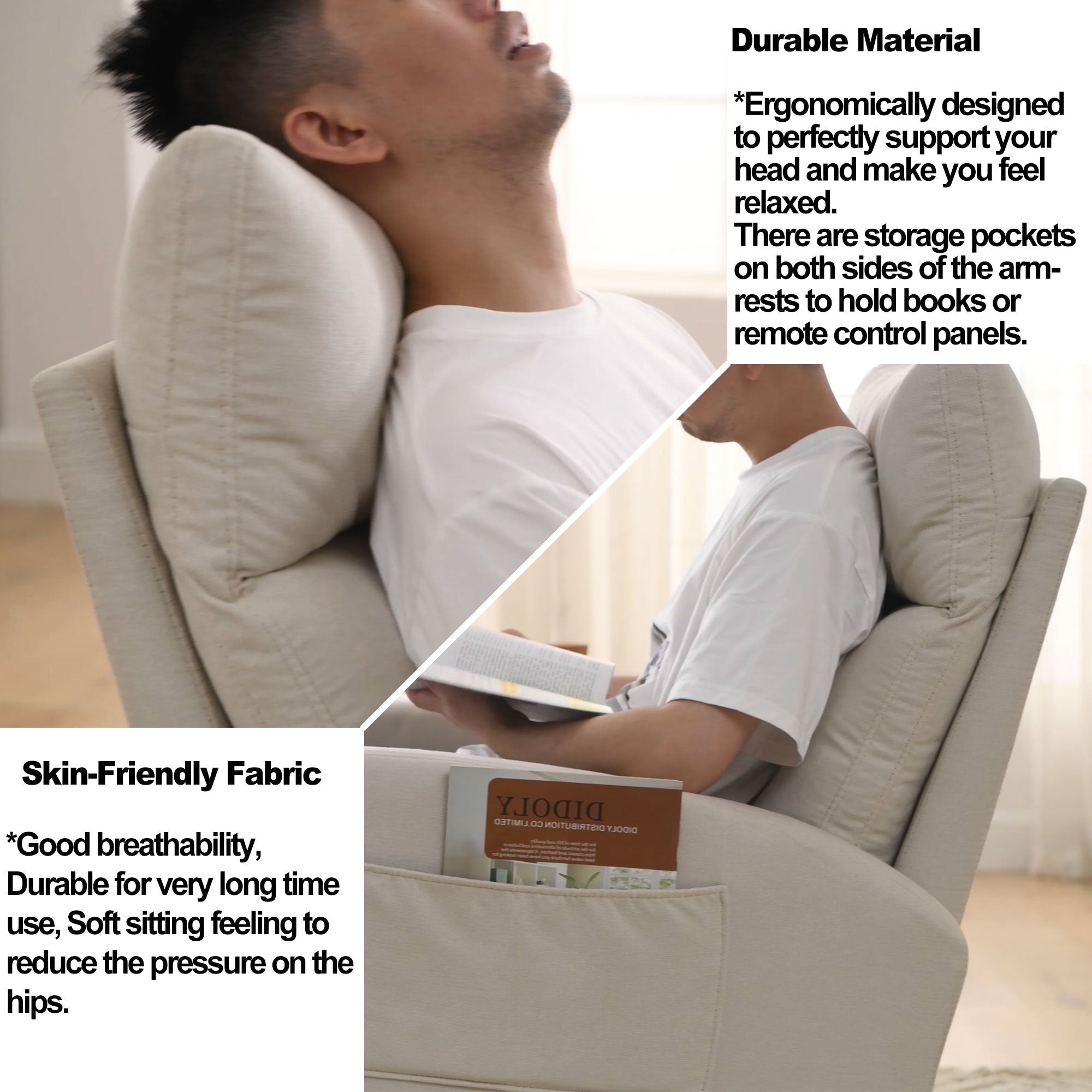 HAOYYE Welike 27.6"W Modern Accent High Backrest Living Room Lounge Arm Rocking Chair, Two Side Pocket Sturdy Space-Saving Heavy Duty Modern Design Easy Assembly Durable Stylish Versatile