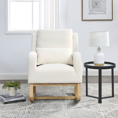 HAOYYE 27.5 "W Modern Accent High Back Living Room Casual Armchair Rocker with One Lumbar Pillow, Two Side Pockets,Teddy White (Ivory) Sturdy Space-Saving Heavy Duty Modern Design Adults