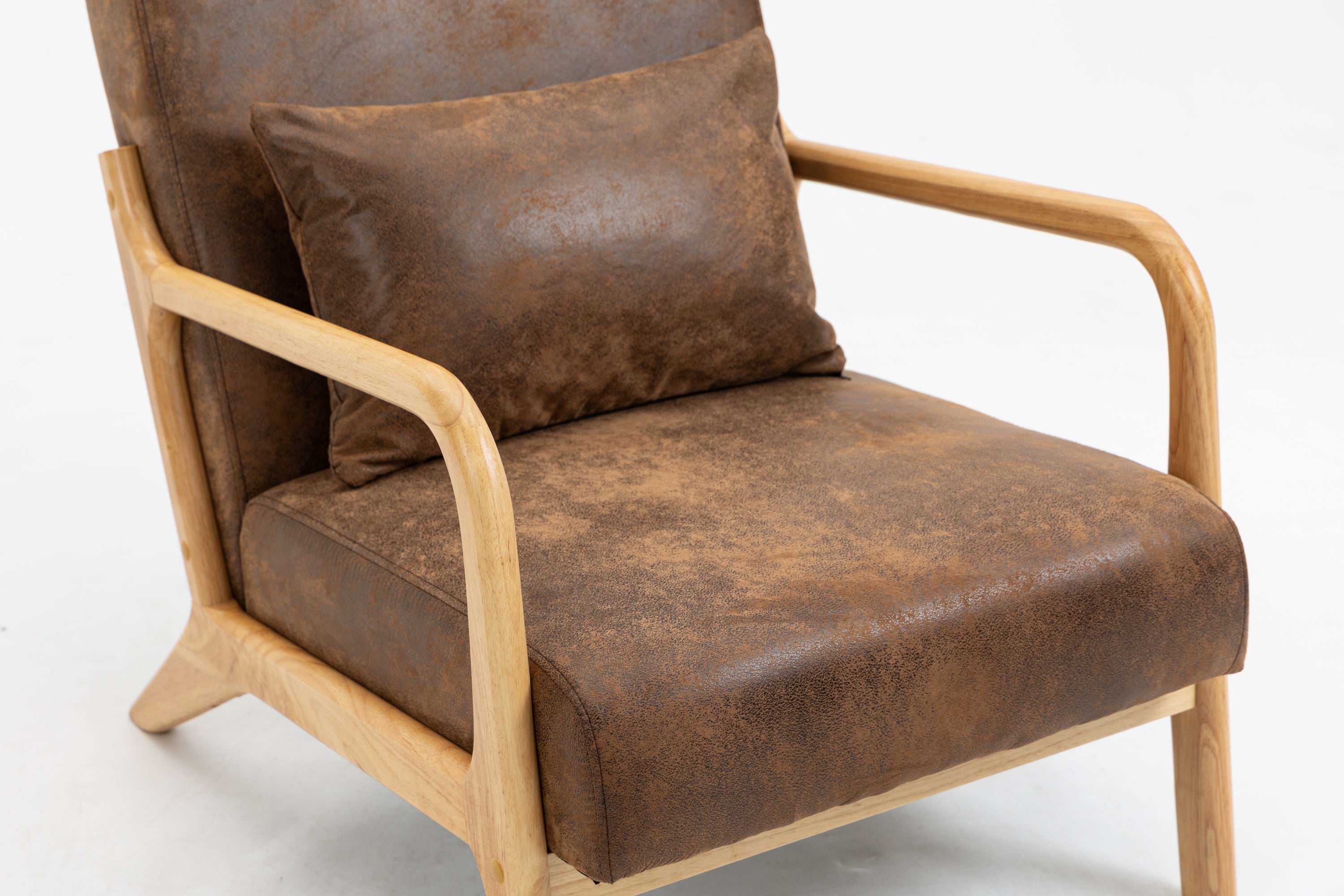 HAOYYE Mid Century Modern Accent Chair with Wood Frame, Upholstered Living Room Chairs with Waist Cushion, Reading Armchair for Bedroom Sunroom Sturdy Space-Saving Heavy Duty Modern Design Adults