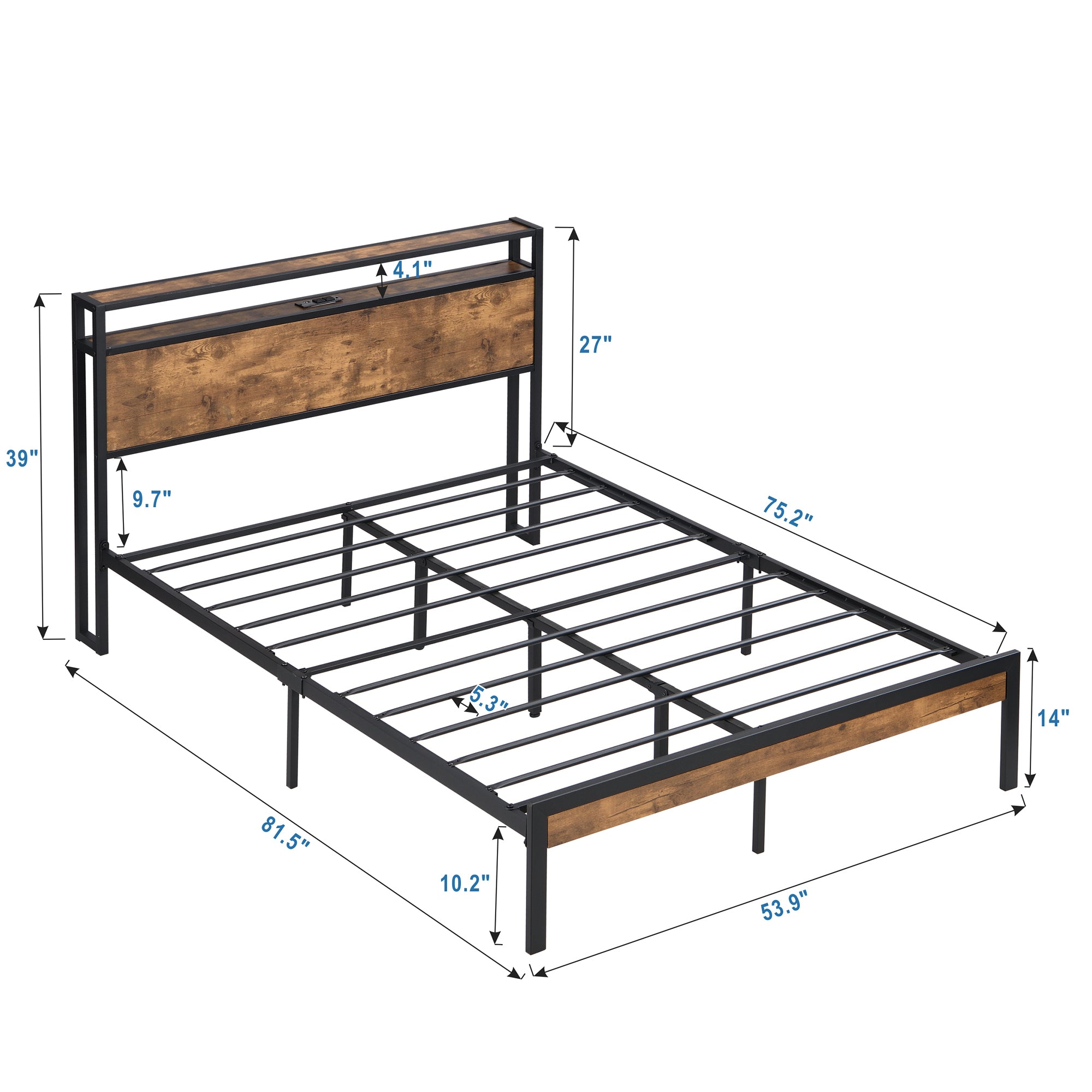 HAOYYE Full Size Metal Platform Bed Frame with Wooden Headboard and Footboard with USB LINER, LED Lights, No Box Spring Needed, Large Under Bed Storage, Easy Assemble Sturdy Space-Saving Heavy Duty