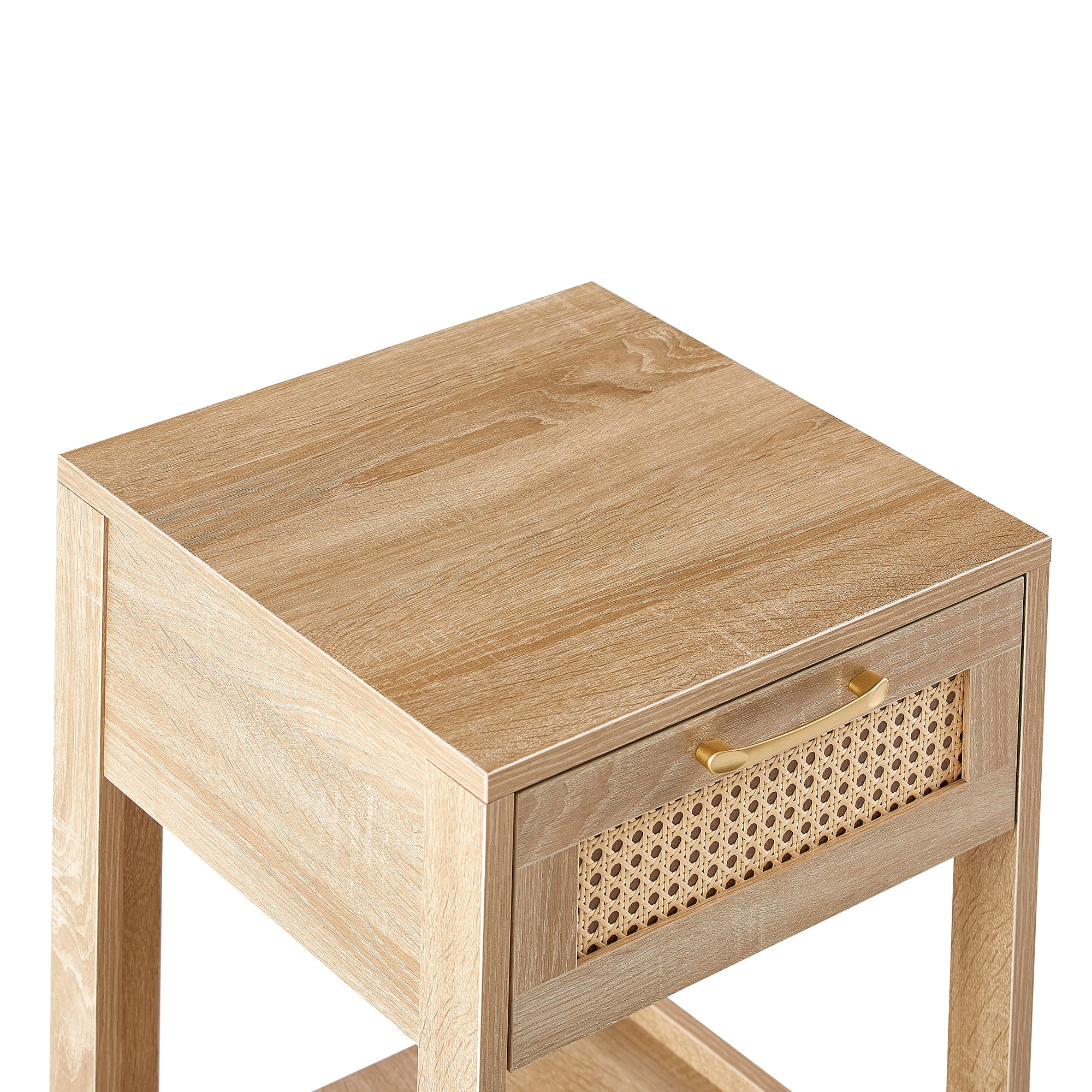 HAOYYE Natural Rattan End Table with Drawer, Modern Nightstand, Side Table for Living Room and Bedroom, Sturdy Space-Saving Design, Heavy Duty Construction, Easy Assembly