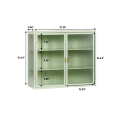 HAOYYE 27.56"Glass Doors Modern Two-door Wall Cabinet with Featuring Three-tier Storage for Entryway Living Room Bathroom Dining Room,Mint Green Sturdy Space-Saving Heavy Duty Modern Design Adults