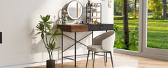 HAOYYE GO 40" Makeup Vanity Desk with 3-Mode Lighted Mirror & Wireless Charging Station , Vanity Table with Drawer & 3 Open Shelves for Ample Storage Space, Dressing Table for Bedroom, Black