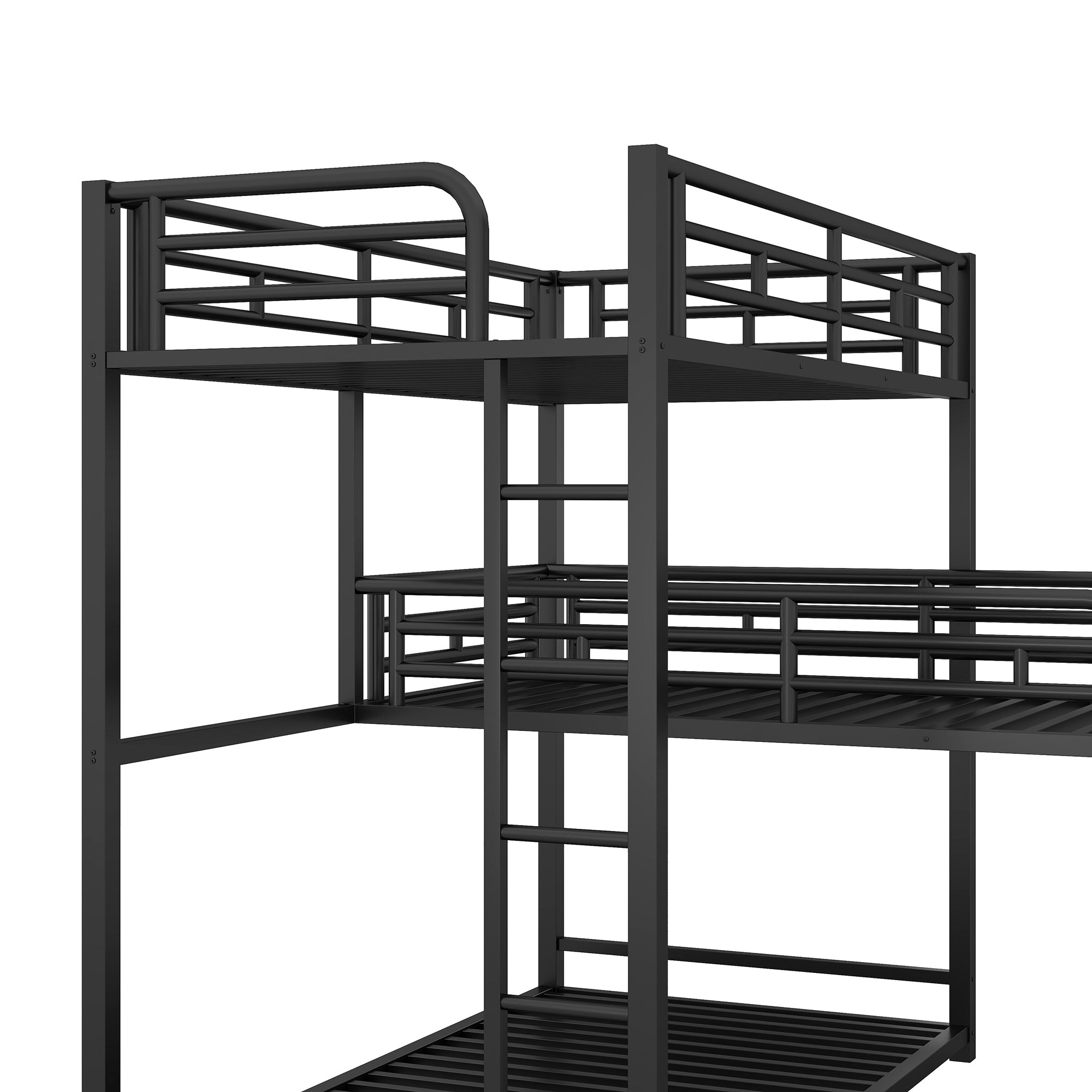 HAOYYE L-shaped Metal Triple Twin Size Bunk Bed, Black(OLD SKU:SM000605AAB) Sturdy Space-Saving Heavy Duty Modern Design Easy Assembly Durable Stylish Home Furniture Versatile