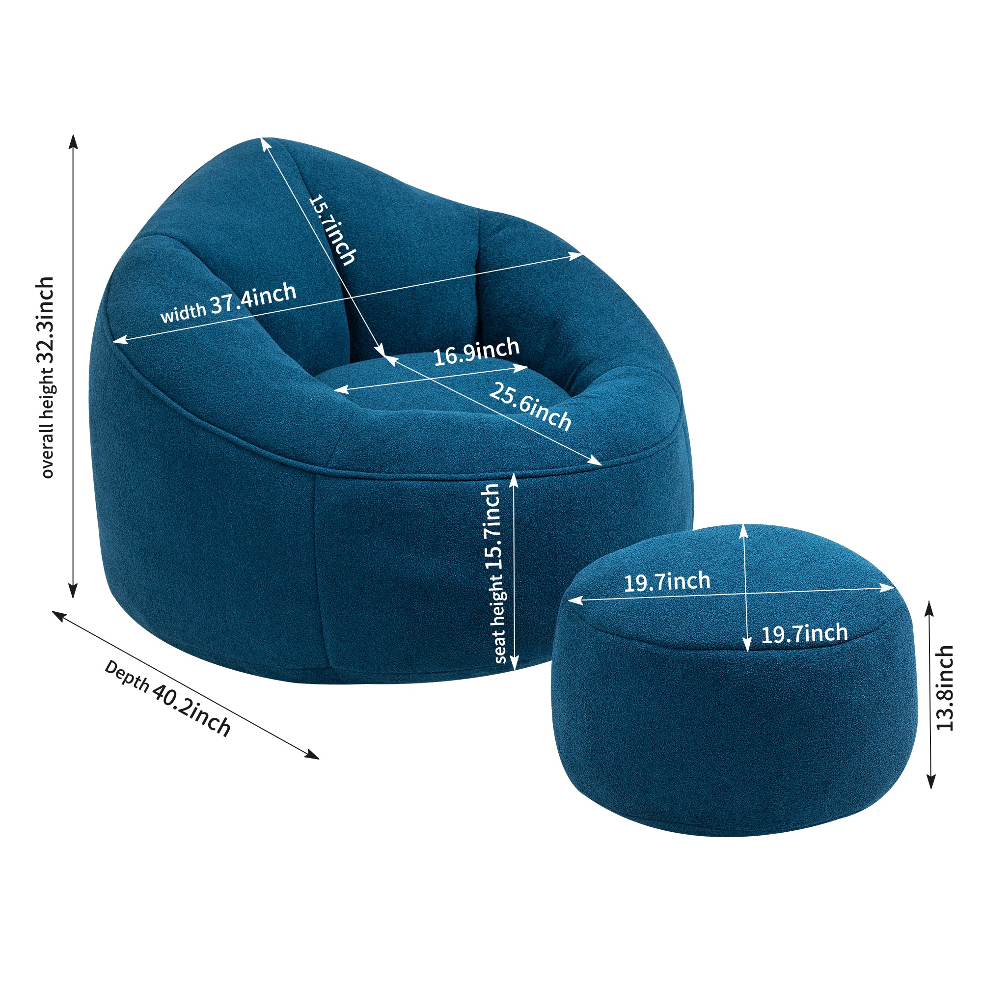 HAOYYE Bedding Bean Bag Sofa Chair High Pressure Foam Bean Bag Chair Adult Material with Padded Foam Padding Compressed Bean Bag With Footrest Sturdy Space-Saving Heavy Duty Modern Design Adults