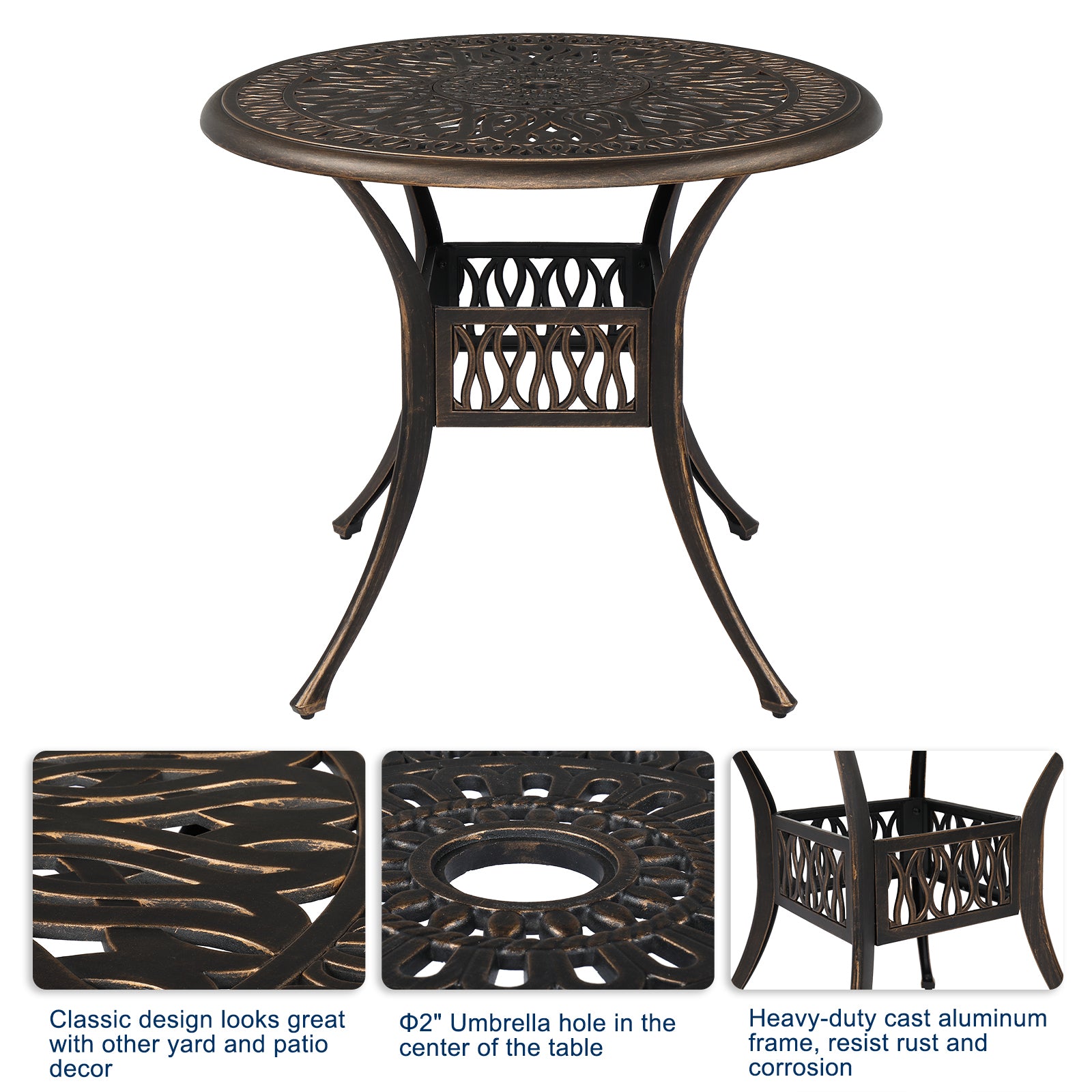 HAOYYE Round Top Courtyard Cast Aluminum Table, Durable and Elegant Outdoor Dining Table for Patio, Garden, or Balcony, Sturdy and Weather-Resistant, Easy to Clean and Maintain