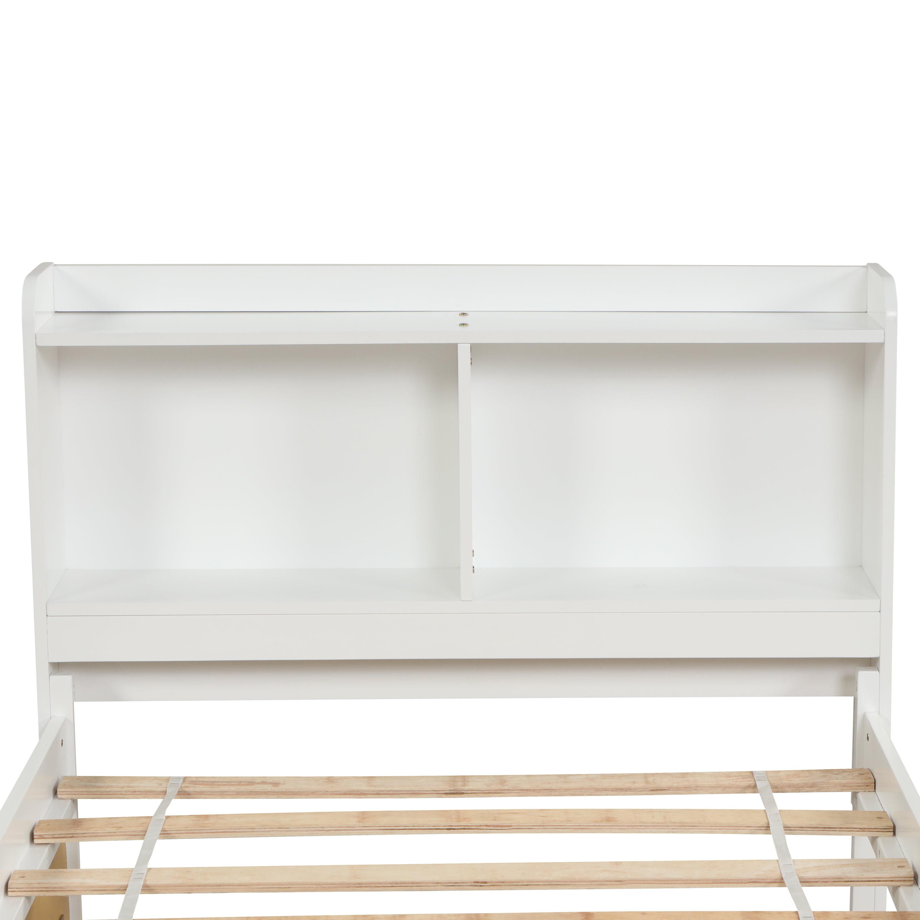 HAOYYE Twin Bed with Trundle,Bookcase,White Sturdy Space-Saving Heavy Duty Modern Design Adults Dorm Room Easy Assembly Bedroom Furniture