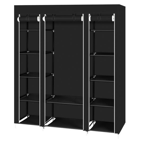 DE Direct HAOYYE Portable Clothes Closet Wardrobe Storage Organizer with Non-Woven Fabric Cover Strong Steel Frame and 12 Shelves Freestanding Garment Rack Dustproof and Waterproof Fabric Quick and Easy Assembly for Bedroom Entryway Black