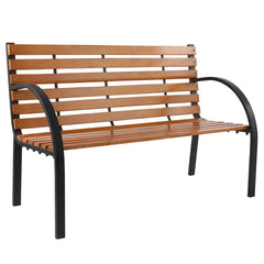 Haoyye Outdoor Patio Garden Bench with Slatted Hardwood Seat and Decorative Cast Iron Frame, Weather Resistant Park Style Seating for Porch, Lawn, Deck or Courtyard, Durable and Elegant Design for Home or Commercial Use