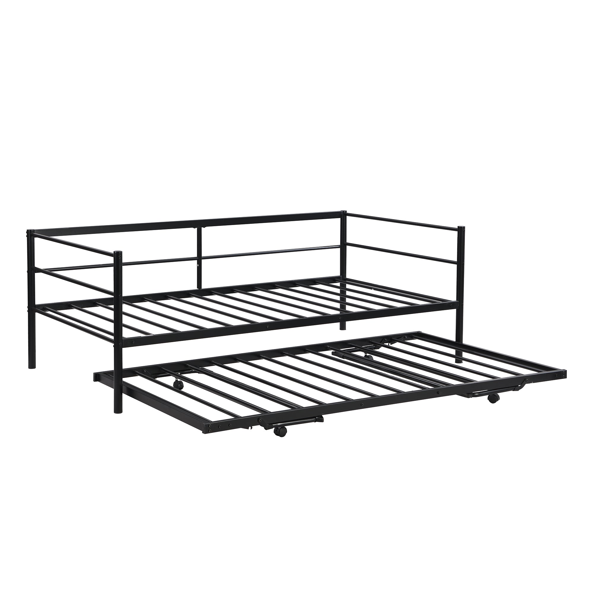HAOYYE Twin Size Metal Daybed with Adjustable Trundle, Pop Up Trundle, Black Sturdy Space-Saving Heavy Duty Modern Design Adults Dorm Room Easy Assembly Bedroom Furniture