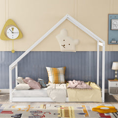HAOYYE Twin Size Wooden House Bed, WHITE Sturdy Space-Saving Heavy Duty Modern Design Adults Dorm Room Easy Assembly Bedroom Furniture