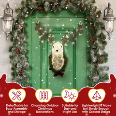 HAOYYE Lighted Christmas Wall Decor Reindeer Head, Pre-Lit 3D Rudolph Hanging Wreath with Warm White LED Lights, Festive Indoor and Outdoor Holiday Decoration for Front Door, Window, Porch, Living Room, Xmas Display