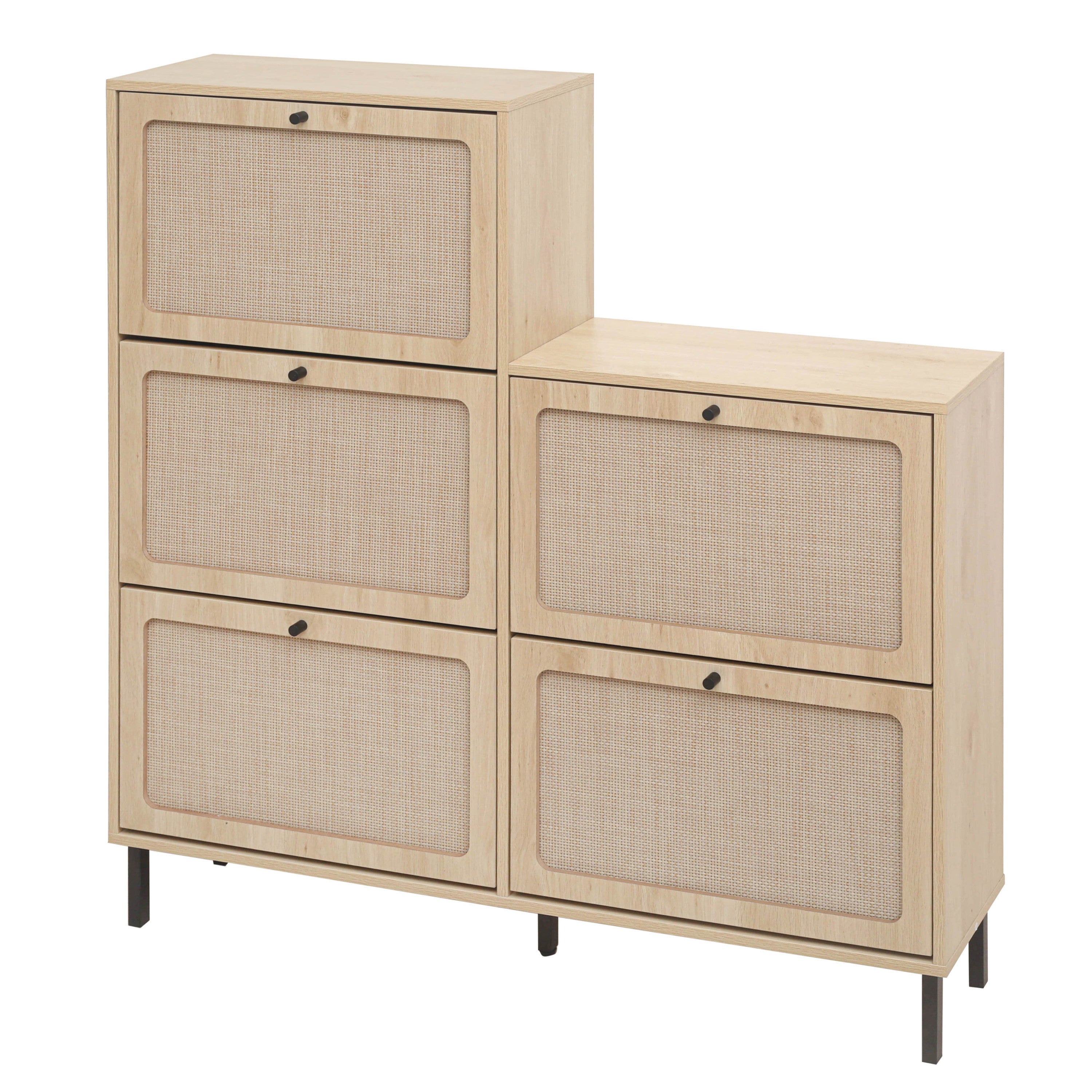 HAOYYE Rattan 5 Door Shoe Rack, Freestanding Modern Shoe Storage Cabinet, for Entryway Sturdy Space-Saving Heavy Duty Modern Design Easy Assembly Durable Stylish Home Furniture Versatile