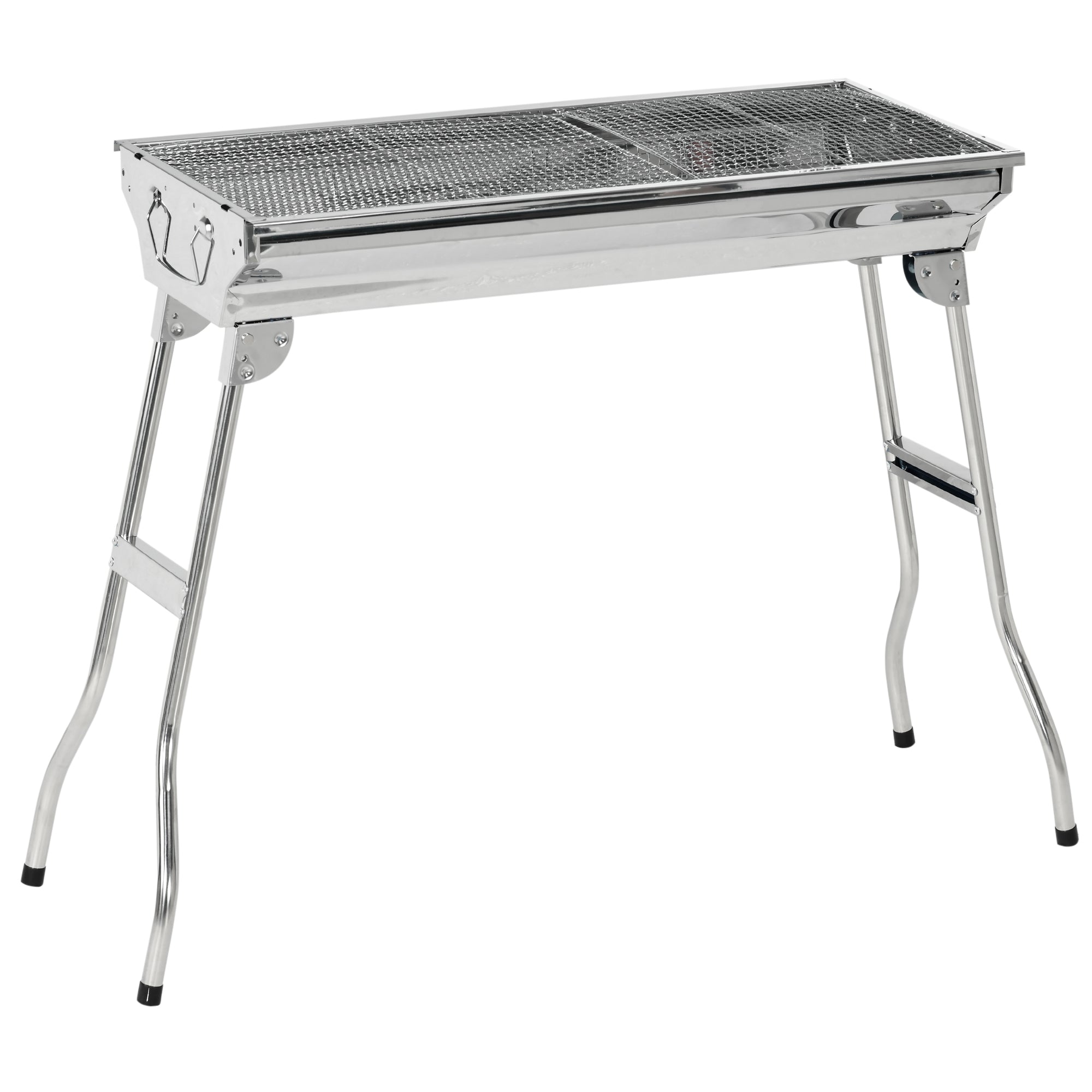 HAOYYE Portable Charcoal Grill Stainless Steel Folding BBQ Grill for Outdoor Cooking Tailgating Camping Picnic or Backyard Use with Grill Rack Pan Side Shelves and Hanging Hooks, Compact Travel-Friendly Barbecue Grill