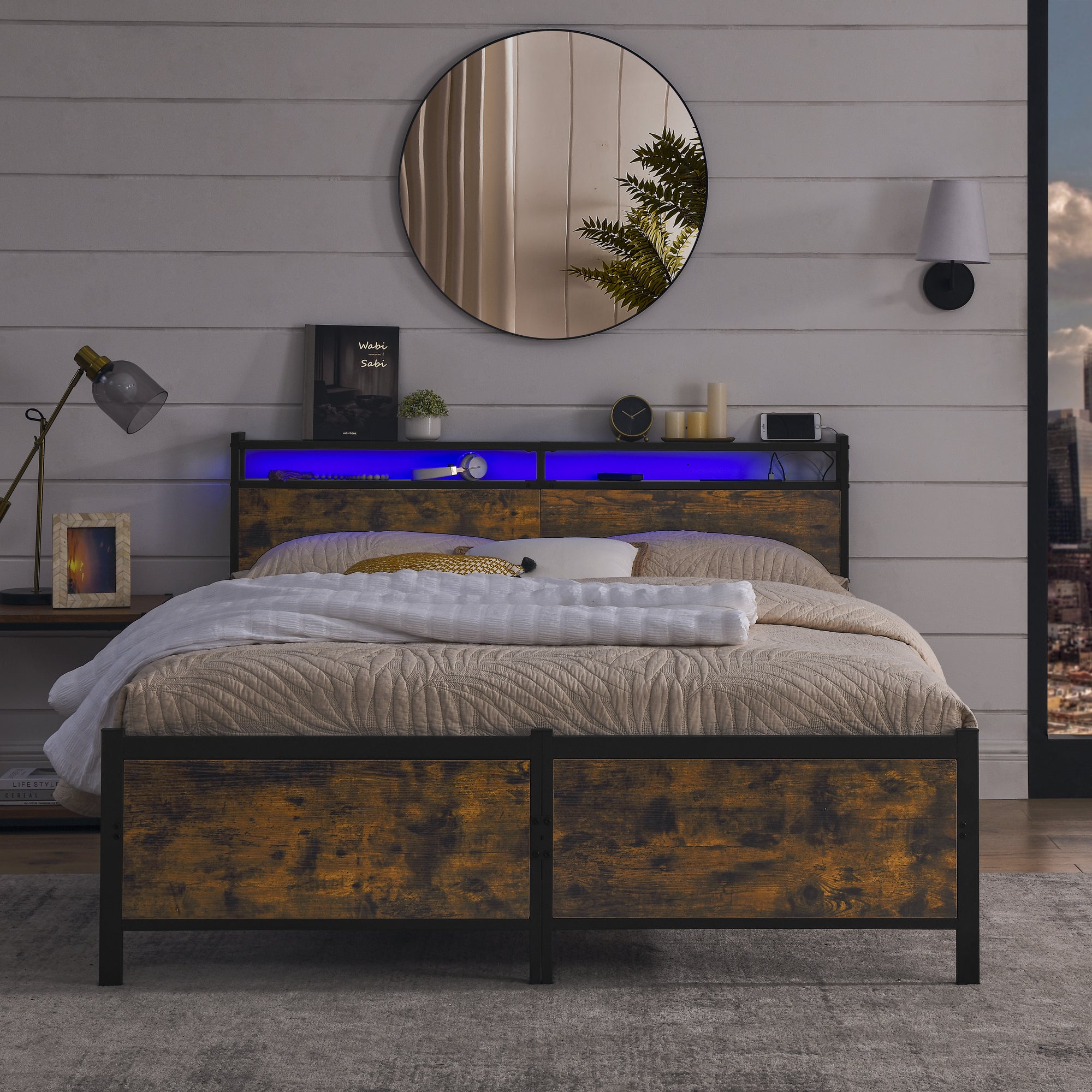 HAOYYE iron bed frame, metal bed frame, wrought iron bed frame, iron platform bed frame, iron canopy bed frame, iron twin bed frame, iron queen bed frame, iron double bed frame, iron sin Sturdy Space-Saving