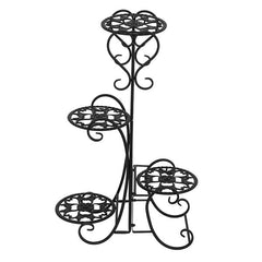 HAOYYE 4-Potted Rounded Flower Metal Shelves Plant Pot Stand, Black Durable Space-Saving Organizer, Stylish Indoor And Outdoor Garden Display Shelf, Premium Quality Decorative Storage Solution, Versatile Use Plant Rack With Modern Design