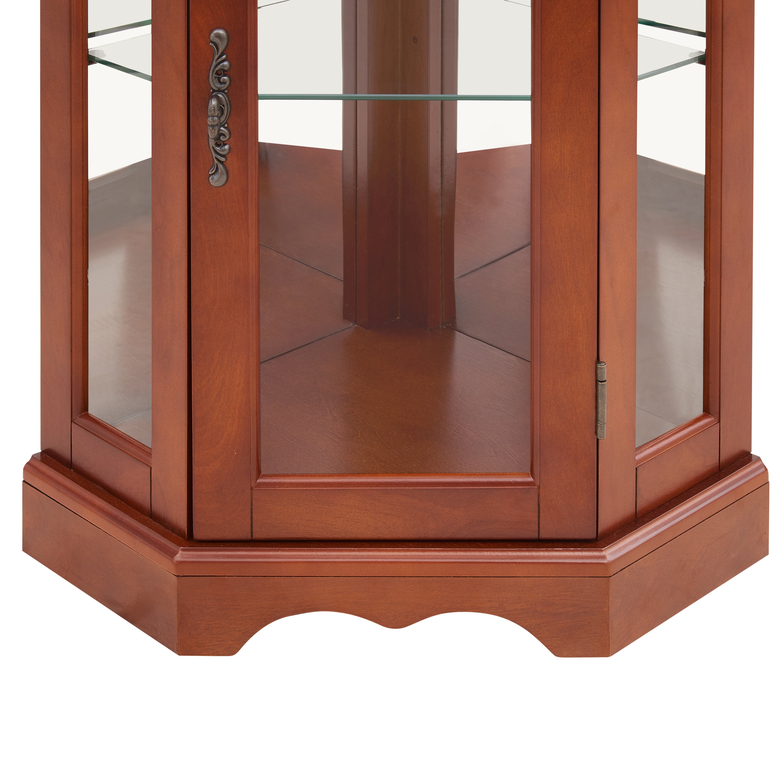 HAOYYE Corner Curio Cabinet with Adjustable Tempered Glass Shelves, Mirrored Back, LED Lights, Elegant Display Cabinet in Walnut Finish, Sturdy Space-Saving Design, Modern Heavy Duty Storage for Home, Office, Living Room