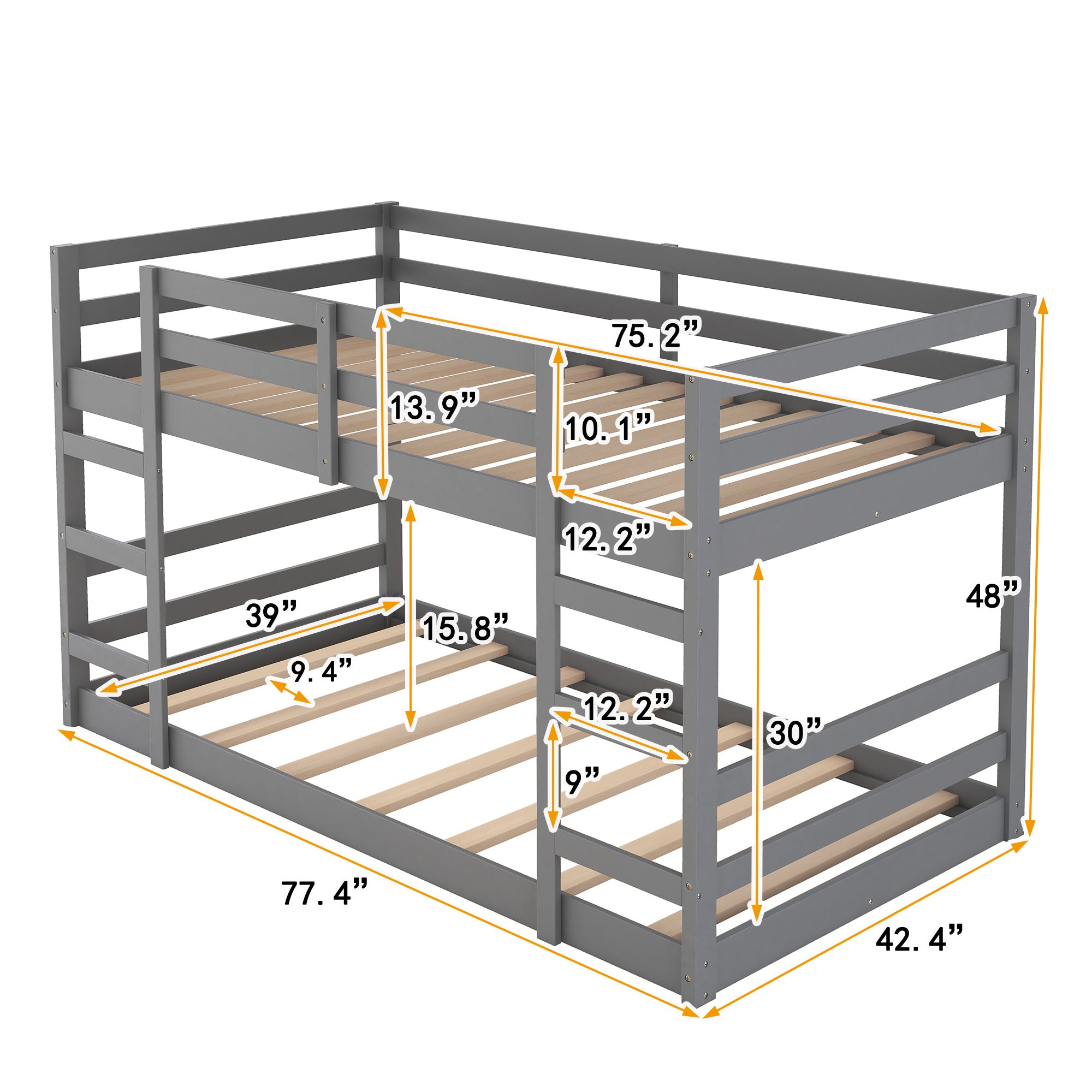 HAOYYE Twin Over Twin Bunk Bed with Ladder, Gray（OLD SKU：WF282787AAE） Sturdy Space-Saving Heavy Duty Modern Design Adults Dorm Room Easy Assembly Bedroom Furniture