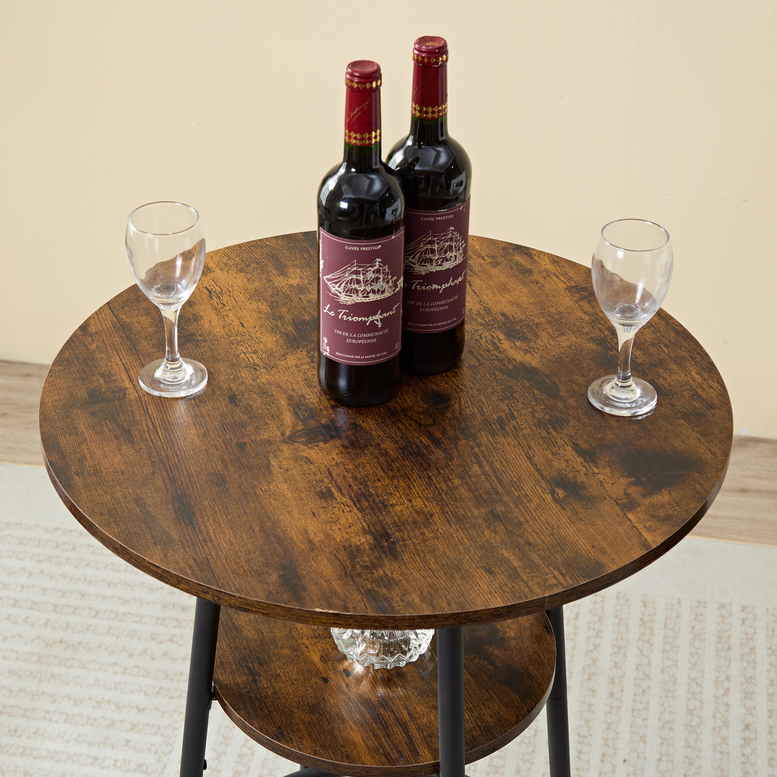 HAOYYE Three-piece round dining table, two-level small dining table with storage, bar table, two upholstered bar chairs with backrest, suitable for restaurants, cafes, bars. Sturdy Space-Saving Heavy Duty