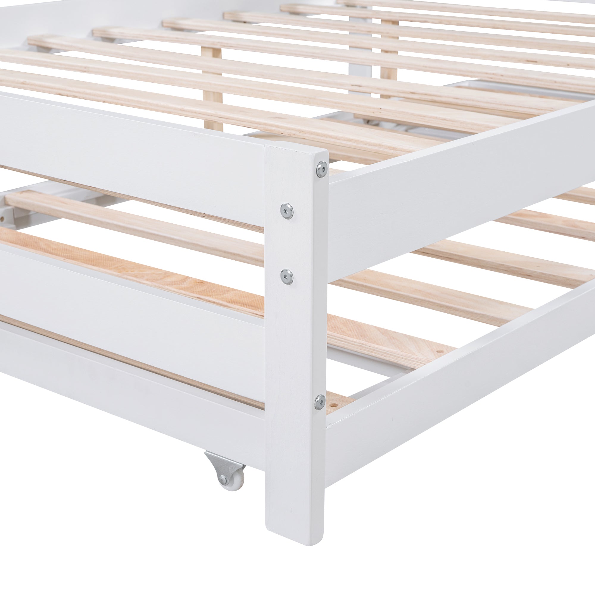 HAOYYE Full Size Platform Bed with Adjustable Trundle, White, Space-Saving Modern Design, Sturdy and Heavy-Duty Wood Frame, Ideal for Guest Room, Apartment, or Dorm, Easy Assembly Bedroom Furniture