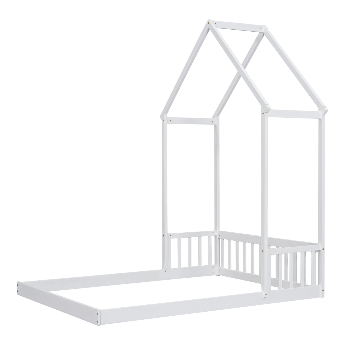 HAOYYE Full Roof-framed Headboard Floor Bed with Headboard Guardrails, without Slats White Sturdy Space-Saving Heavy Duty Modern Design Adults Dorm Room Easy Assembly Bedroom Furniture