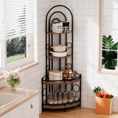 Haoyye 4-Tier Corner Bookshelf, Modern Space-Saving Display Rack with Metal Frame and Wood Shelves, Standing Storage Shelf for Living Room, Bedroom, Bathroom or Balcony, Freestanding Plant Stand or Organizer, Easy to Assemble and Sturdy Design