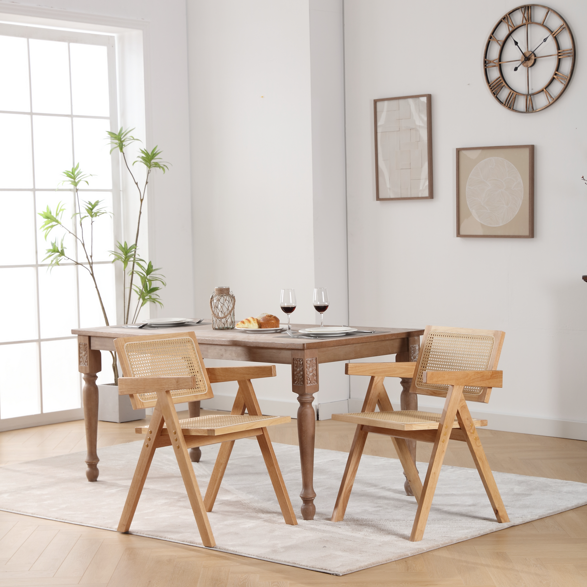 HAOYYE Hengming Cane solid wood dining chair, hand made cane armchair, suitable for living room, dining room, balcony, garden leisure armchair,set of 2 Sturdy Space-Saving Heavy Duty Modern Design
