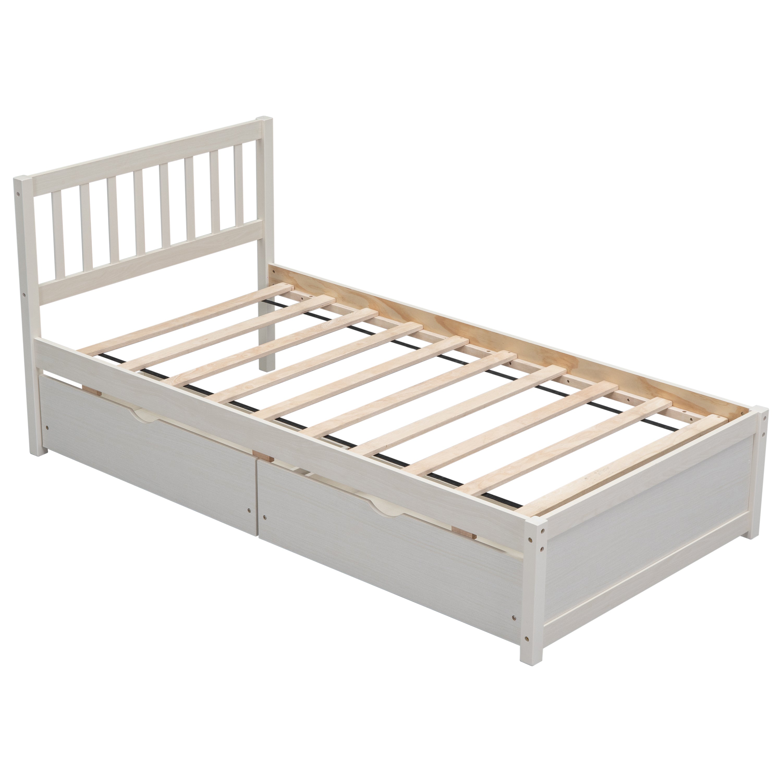 HAOYYE Modern Design Wooden Platform Bed with Two Drawers for White Washed Color Home Furniture Featuring Sturdy Heavy Duty Build, Space Saving Design, Easy Assembly, Durable Quality, Stylish Contemporary Aesthetic and Versatile for Any Living Space