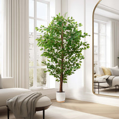 HAOYYE 6ft Ficus Tree Artificial, Realistic Texture Potted Faux Ficus Tree, Fake Trees Indoor Outdoor for Home Office Living Room Bedroom Foyer Porch Decor Sturdy Space-Saving Heavy Duty Modern Design