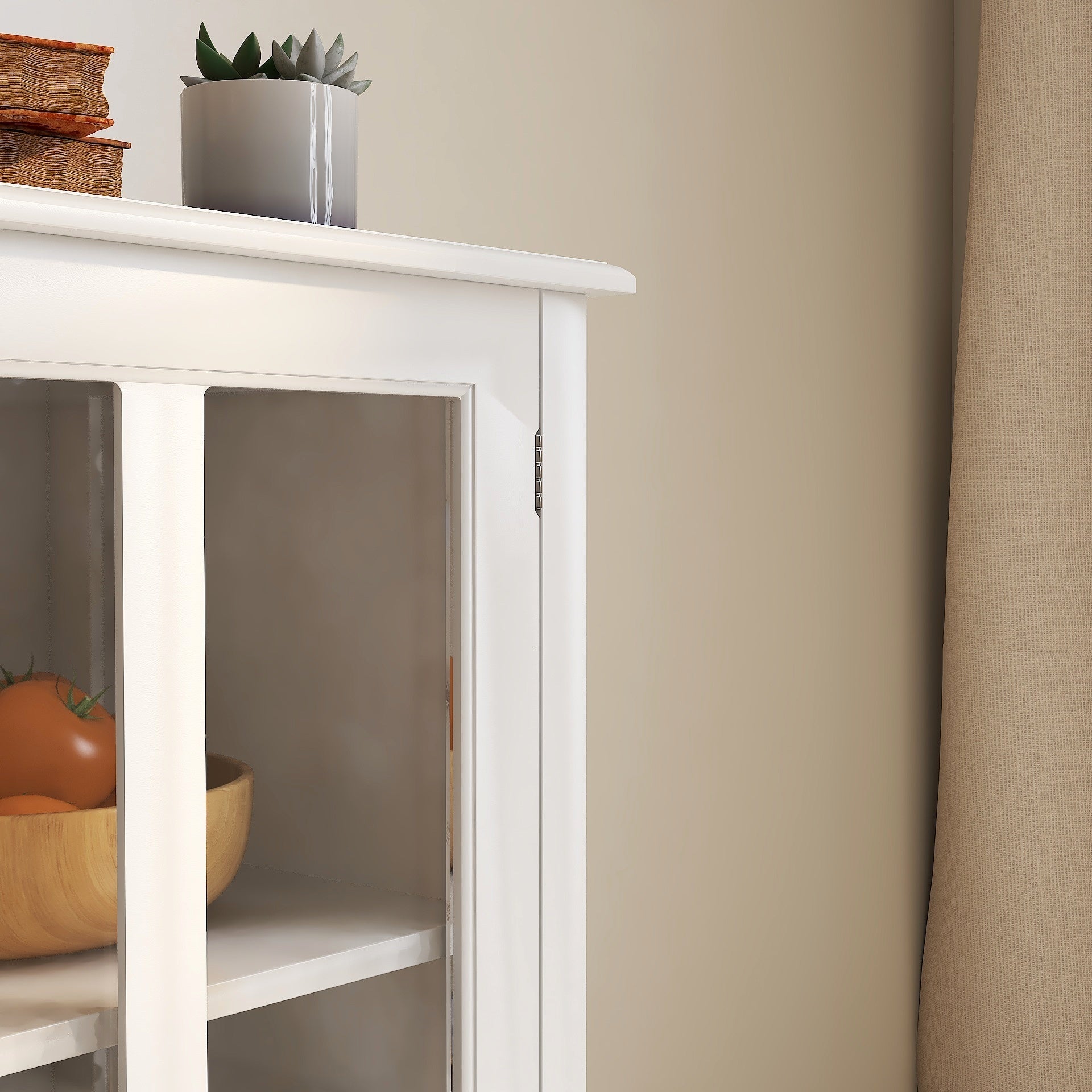 HAOYYE Buffet storage cabinet with double glass doors and unique bell handle Sturdy Space-Saving Heavy Duty Modern Design Easy Assembly Durable Stylish Home Furniture Versatile