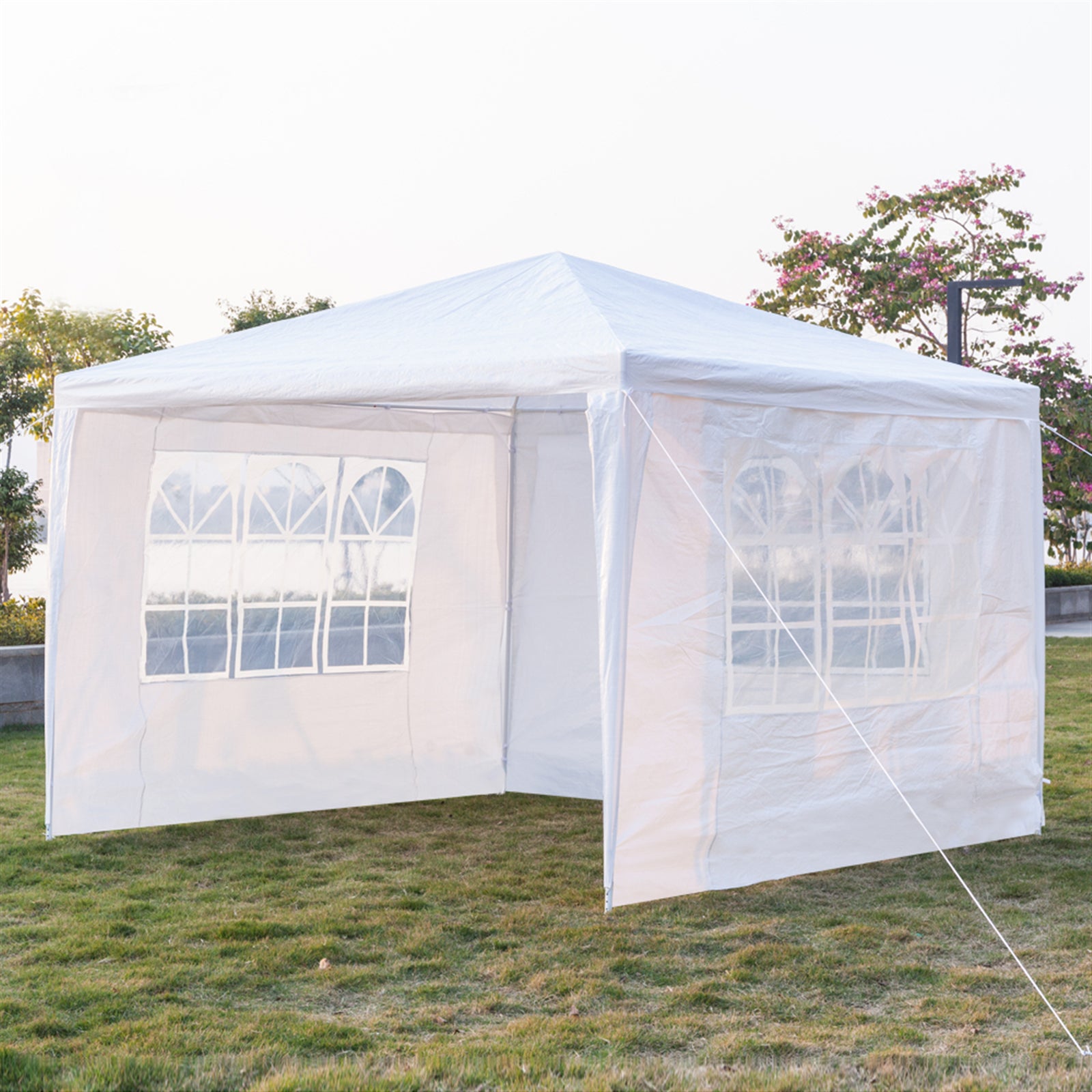 HAOYYE Outdoor Waterproof Tent 3x3m Pop Up Canopy with 3 Sidewalls Portable Folding Tent with Spiral Tubes for Backyard Wedding Party Event Sun Shade Shelter