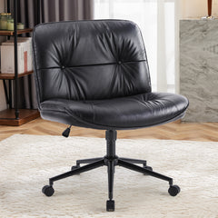 HAOYYE Criss Cross Legged Chair, Armless Office Desk Wide Seat Wheels, Swivel Height Adjustable Comfy Sturdy Space-Saving Heavy Duty Modern Design Adults Dorm Room Easy Assembly Bedroom Furniture