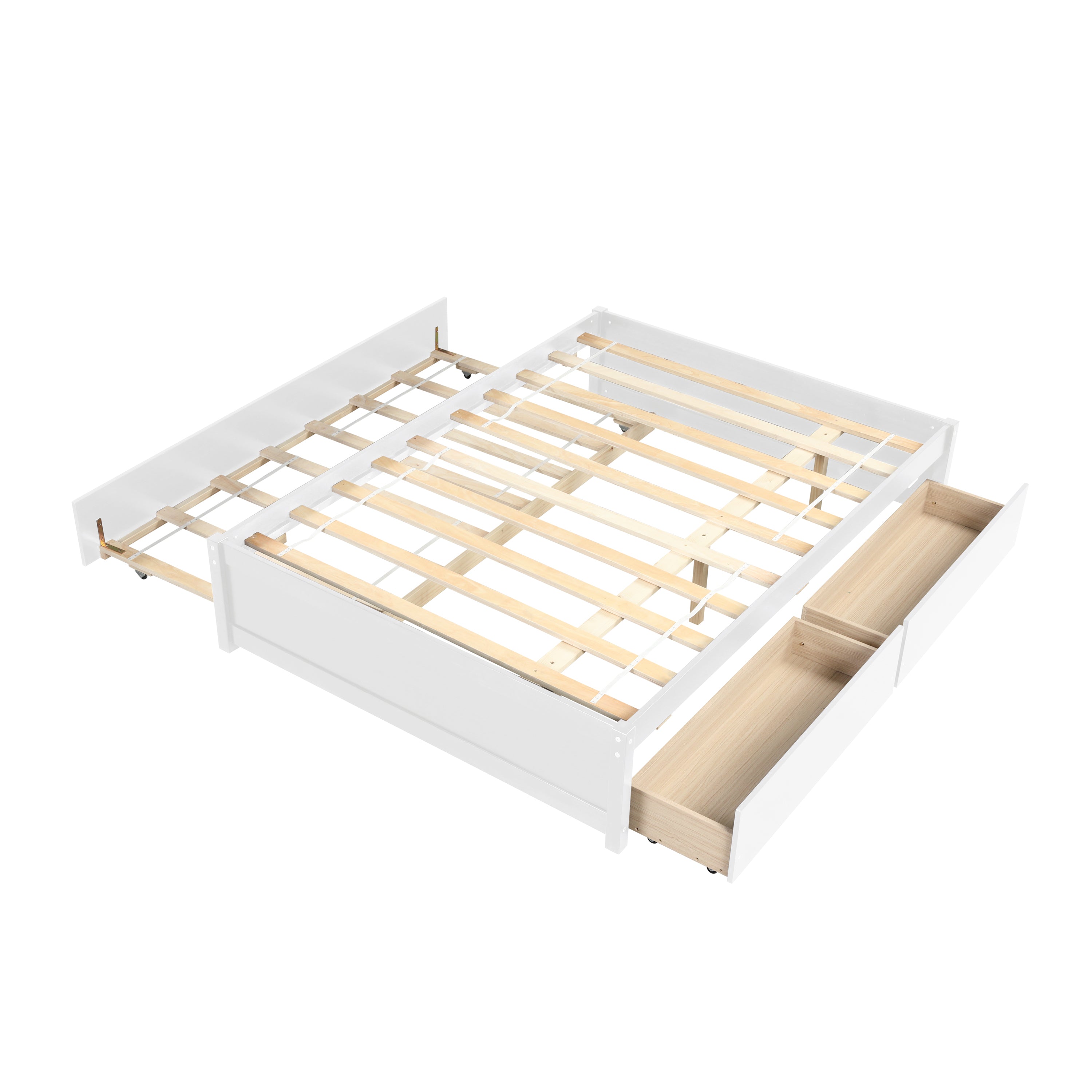 HAOYYE Full Bed with Twin Trundle and Two Drawers, White, Sturdy Space-Saving Design, Heavy Duty Construction, Easy Assembly, Durable and Stylish Home Furniture