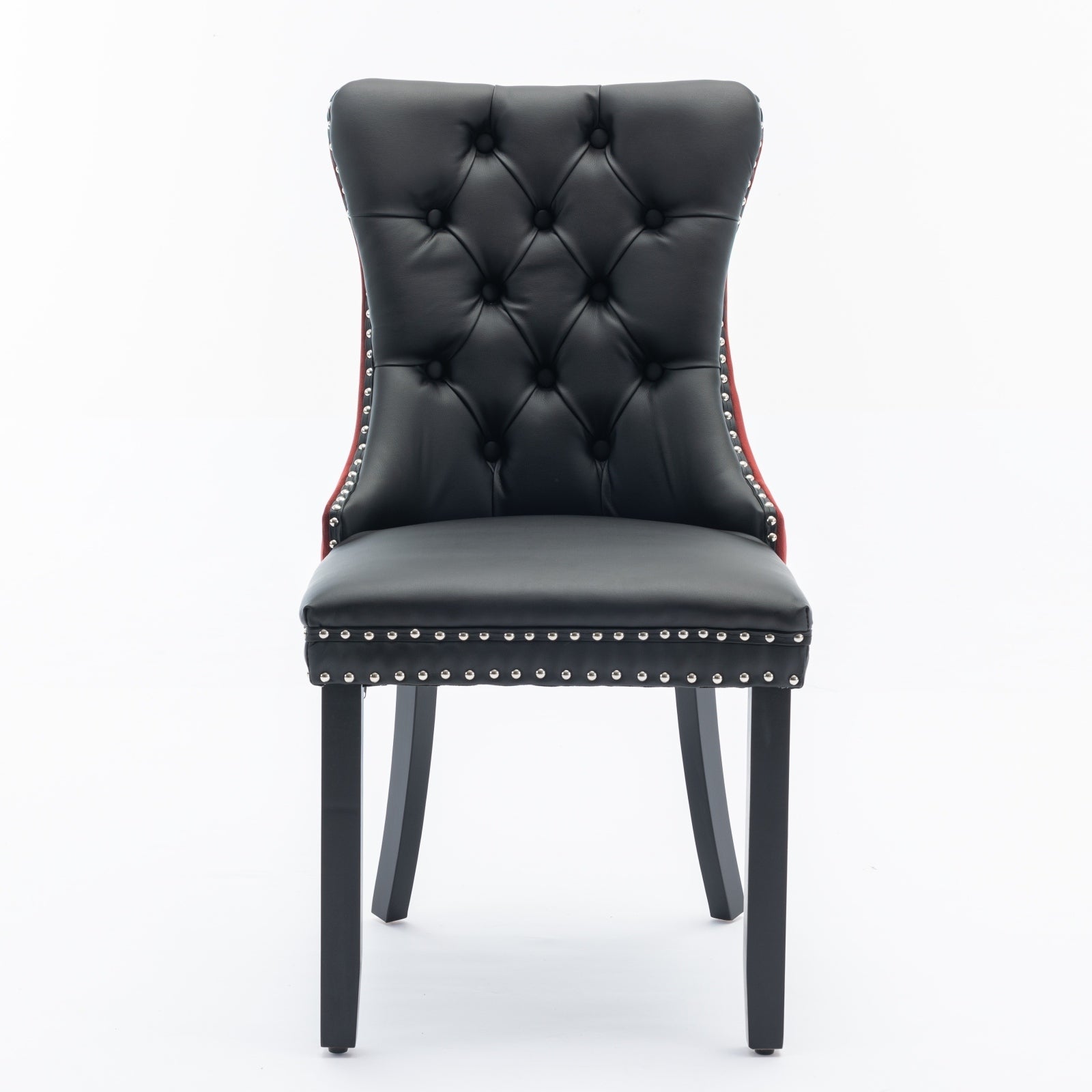 HAOYYE Nikki Collection Modern, High-end Tufted Solid Wood Contemporary PU and Velvet Upholstered Dining Chair with Wood Legs Nailhead Trim 2-Pcs Set, Black+WineRed, Burgundy,SW2101BW Sturdy