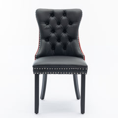 HAOYYE Nikki Collection Modern, High-end Tufted Solid Wood Contemporary PU and Velvet Upholstered Dining Chair with Wood Legs Nailhead Trim 2-Pcs Set, Black+WineRed, Burgundy,SW2101BW Sturdy