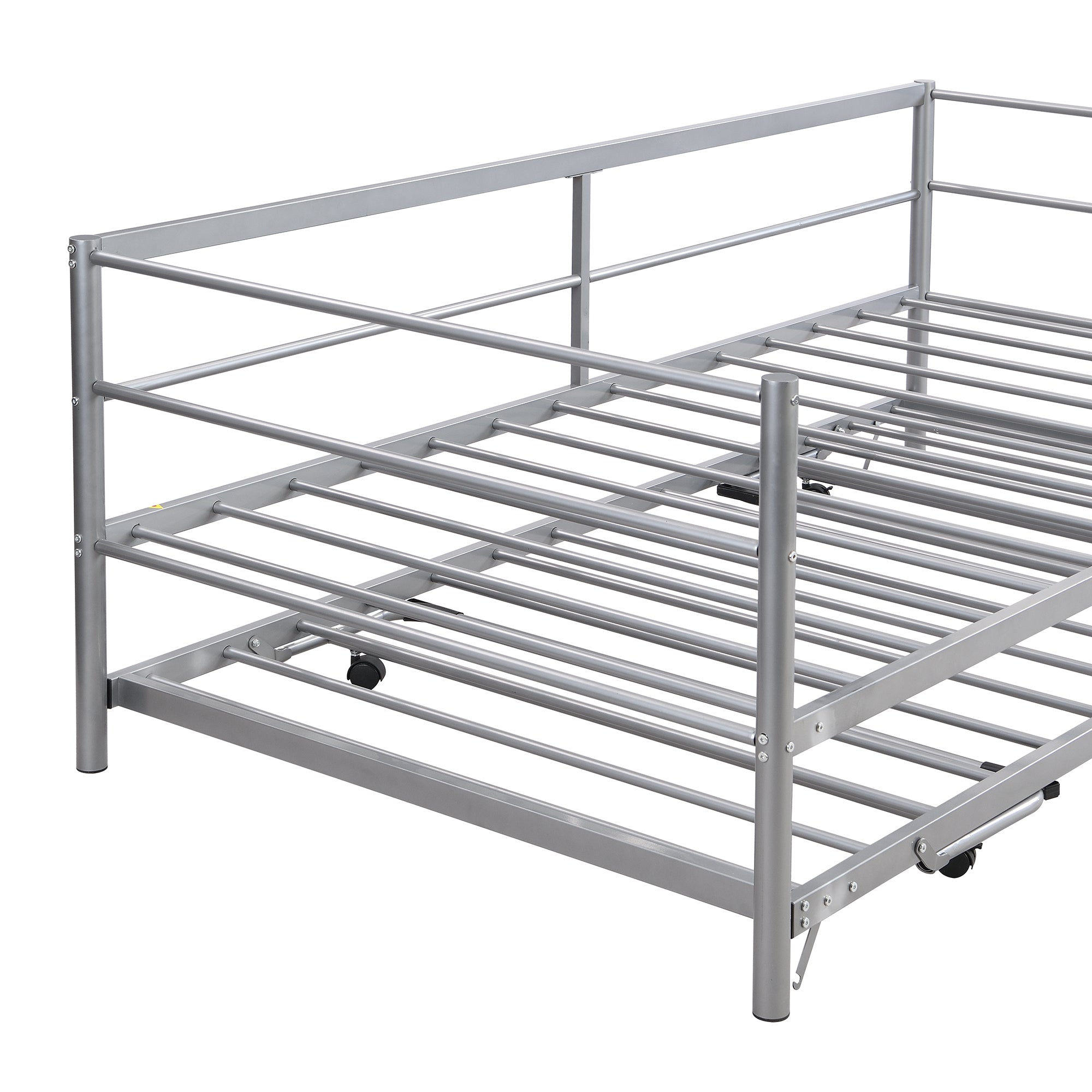 HAOYYE Twin Size Metal Daybed with Adjustable Trundle, Pop Up Trundle, Silver Sturdy Space-Saving Heavy Duty Modern Design Adults Dorm Room Easy Assembly Bedroom Furniture