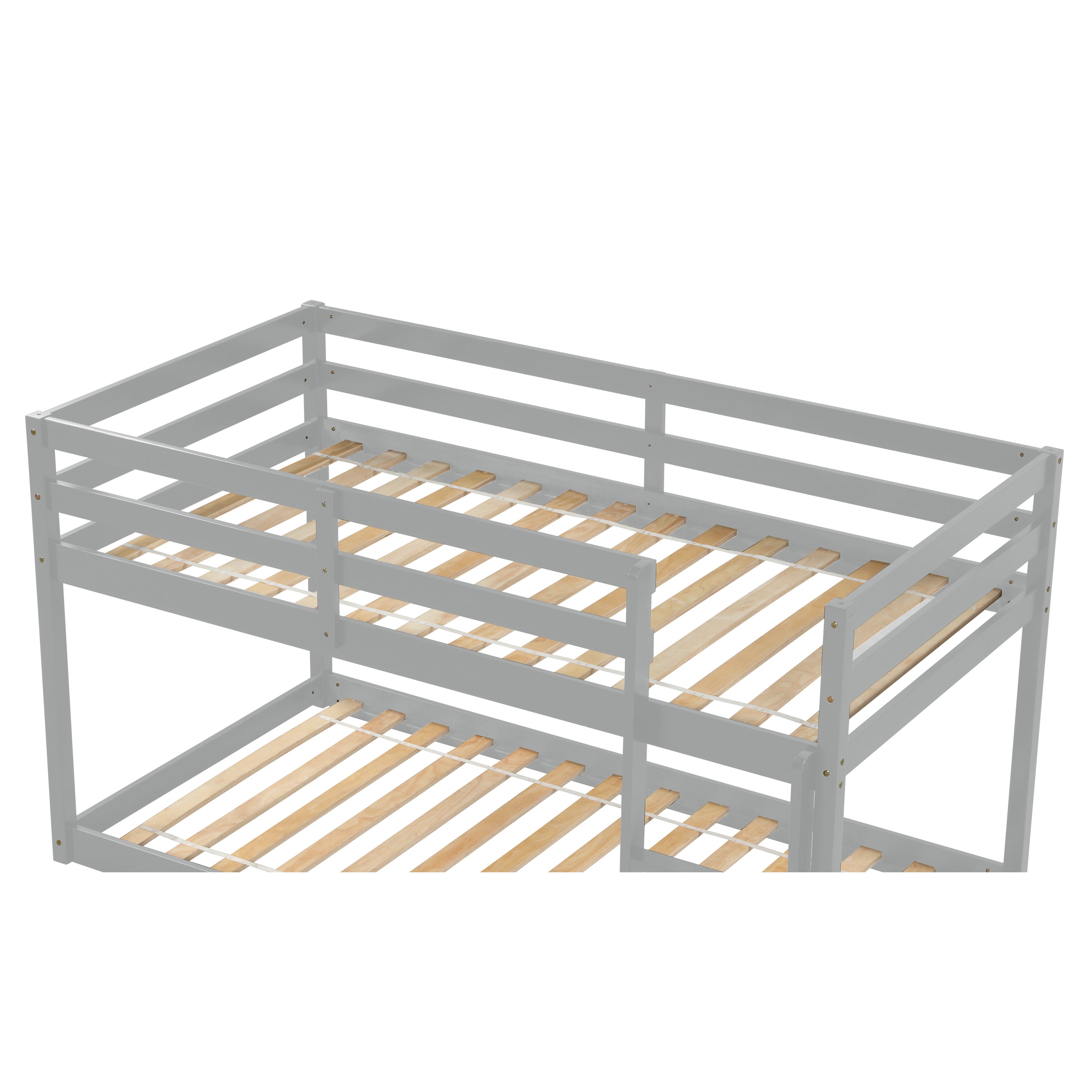 HAOYYE Twin over Twin Floor Bunk Bed,Grey(Old SKU:W50437208) Sturdy Space-Saving Heavy Duty Modern Design Adults Dorm Room Easy Assembly Bedroom Furniture