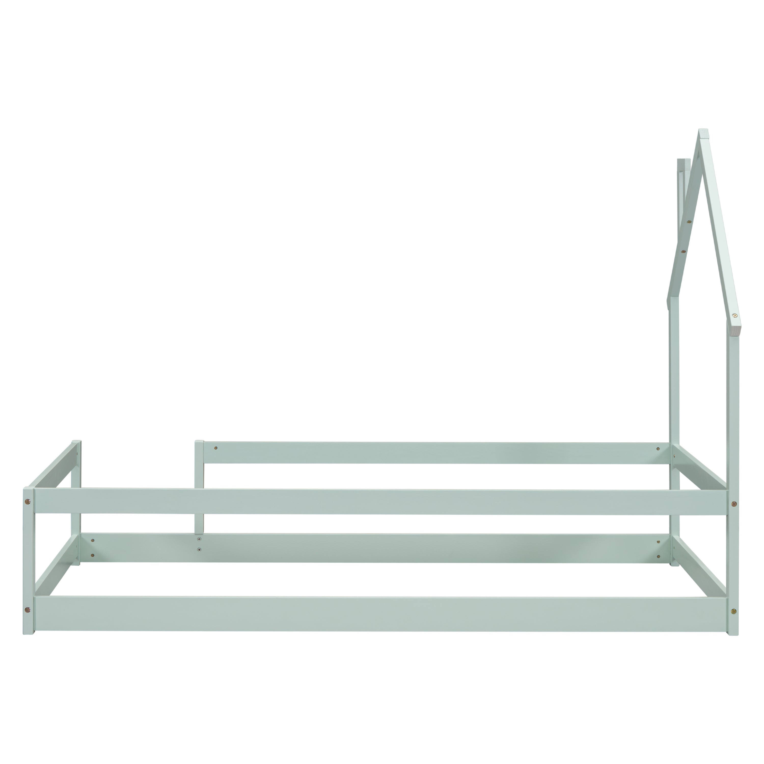 HAOYYE Twin Size Wood Bed with House-Shaped Headboard, Floor Bed with Fences,Sturdy Space-Saving Heavy Duty Modern Design, Easy Assembly for Bedroom or Dorm Room