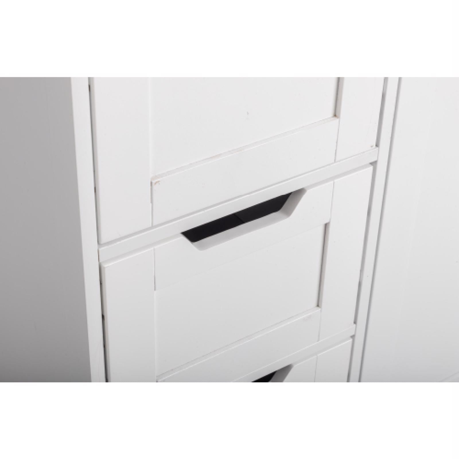 HAOYYE White Bathroom Storage Cabinet With 2 Doors And 4 Drawers, Spacious And Durable Bathroom Vanity Organizer, Modern Design For Efficient Storage Of Toiletries And Essentials, Stylish And Functional Home Furniture