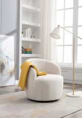 HAOYYE Teddy Fabric Swivel Accent Armchair Barrel Chair With Black Powder Coating Metal Ring,Ivory White Sturdy Space-Saving Heavy Duty Modern Design Easy Assembly Durable Stylish Home Furniture Versatile